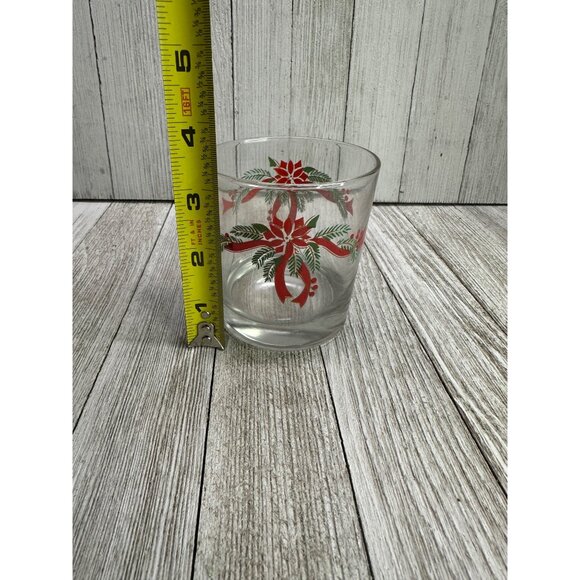 Vtg Anchor Hocking Poinsettia & Ribbons Rocks Glasses 3.25" Tall Barware Set 4 - Picture 9 of 10